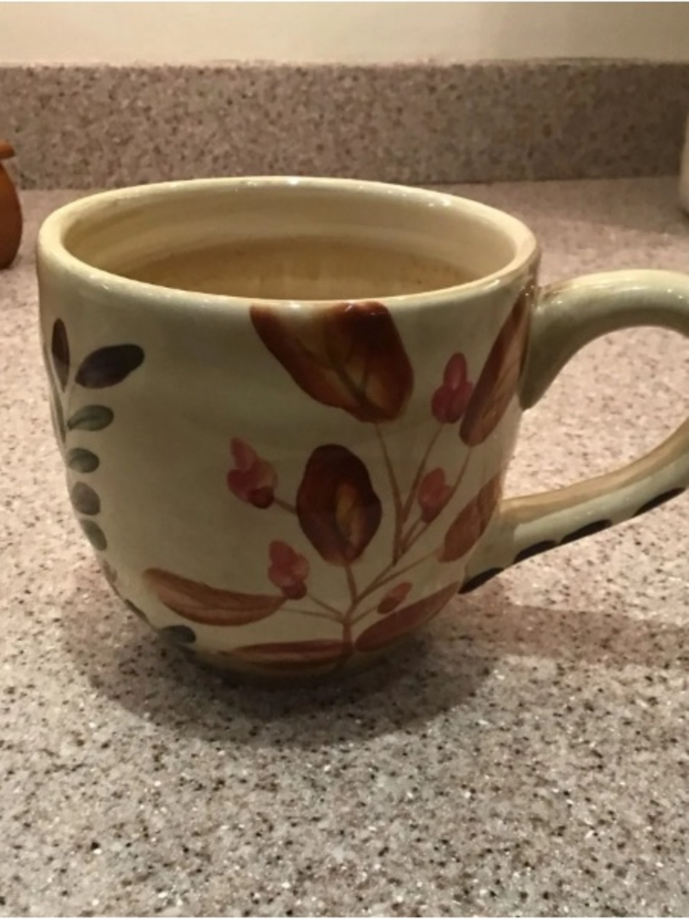 Hand-Painted Ceramic Mug in Cream with Brown and Pink Floral Motif